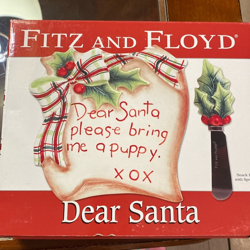 Fitz and Floyd Snack Plate with Spreader- Dear Santa